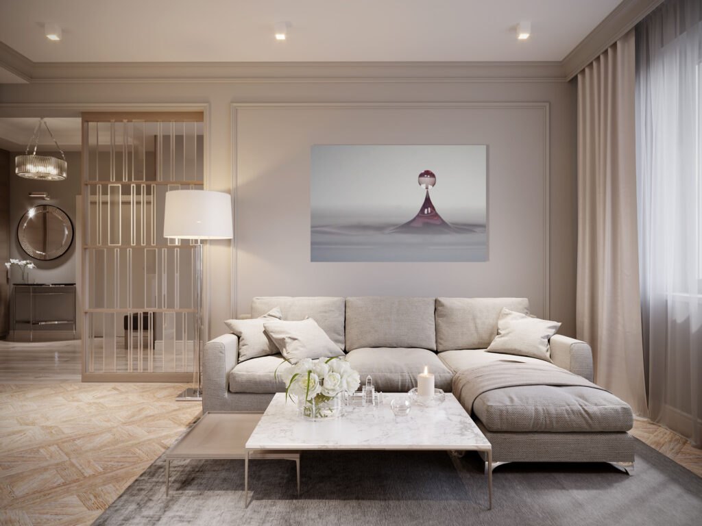Home Environment - Balanced Ball on pink wall above sofa-bed